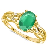 0.65 CARAT EMERALD & 0.04 CTW DIAMOND 14KT SOLID YELLOW GOLD RING