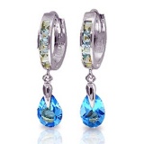 4.2 Carat 14K Solid White Gold Huggie Earrings Dangling Blue Topaz