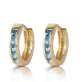 1.2 Carat 14K Solid Gold Hoop Huggie Earrings Blue Topaz