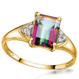 1.38 CTW MYSTIC GEMSTONE & GENUINE DIAMOND (6 PCS) 10KT SOLID YELLOW GOLD RING