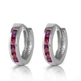 0.85 CTW 14K Solid White Gold Hoop Huggie Earrings Purple Amethyst