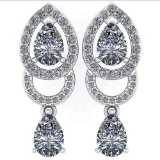 1.34 Ctw Diamond 14k White Gold Halo Dangling Earrings