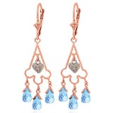 4.83 Carat 14K Solid Rose Gold Chandelier Diamond Earrings Blue Topaz