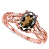 0.72 CARAT SMOKEY QUARTZ & 0.04 CTW DIAMOND 14KT SOLID RED GOLD RING