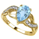 2.29 CTW GENUINE SKY BLUE TOPAZ & GENUINE DIAMOND (12 PCS) 10KT SOLID YELLOW GOLD RING