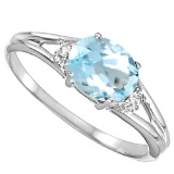 0.48 CARAT SKY BLUE TOPAZ & 0.02 CTW DIAMOND 10KT SOLID WHITE GOLD RING