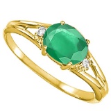 0.43 CARAT EMERALD & 0.02 CTW DIAMOND 10KT SOLID YELLOW GOLD RING