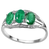 1.3 CTW GENUINE EMERALD & GENUINE DIAMOND (2 PCS) 10KT SOLID WHITE GOLD RING