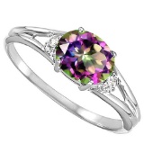 0.39 CARAT RAINBOW MYSTIC QUARTZ & 0.02 CTW DIAMOND 10KT SOLID WHITE GOLD RING