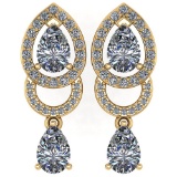 1.34 Ctw Diamond 14k Yellow Gold Halo Dangling Earrings