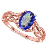 0.75 CARAT OCEAN BLUE MYSTIC QUARTZ & 0.04 CTW DIAMOND 14KT SOLID RED GOLD RING