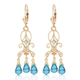 4.81 Carat 14K Solid Gold Chandelier Diamond Earrings Blue Topaz