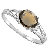 0.43 CARAT SMOKEY QUARTZ & 0.02 CTW DIAMOND 10KT SOLID WHITE GOLD RING