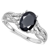 0.95 CARAT BLACK SAPPHIRE & 0.04 CTW DIAMOND 14KT SOLID WHITE GOLD RING