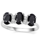 1.95 CTW GENUINE BLACK SAPPHIRE & GENUINE DIAMOND (4 PCS) 10KT SOLID WHITE GOLD RING