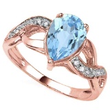 2.29 CTW GENUINE SKY BLUE TOPAZ & GENUINE DIAMOND (12 PCS) 10KT SOLID RED GOLD RING