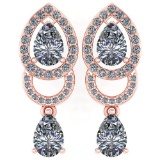 1.34 Ctw Diamond 14k Rose Gold Halo Dangling Earrings