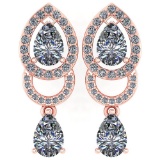 1.34 Ctw Diamond 14k Rose Gold Halo Dangling Earrings