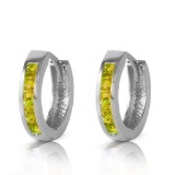 1 Carat 14K Solid White Gold Hoop Huggie Earrings Peridot