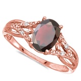 0.85 CARAT GARNET & 0.04 CTW DIAMOND 14KT SOLID RED GOLD RING