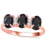 1.95 CTW GENUINE BLACK SAPPHIRE & GENUINE DIAMOND (4 PCS) 10KT SOLID RED GOLD RING