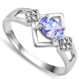 0.7 CTW GENUINE TANZANITE & GENUINE DIAMOND (8 PCS) 10KT SOLID WHITE GOLD RING