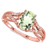 0.78 CARAT GREEN AMETHYST & 0.04 CTW DIAMOND 14KT SOLID RED GOLD RING