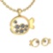 Certified 1.11 Ctw Diamond VS/SI1 Fish Necklace + Earrings Set 14K Yellow Gold