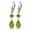 4.5 CTW 14K Solid White Gold Leverback Earrings Peridot Citrine