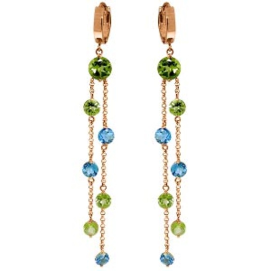 14K Solid Rose Gold Chandelier Earrings with Peridots & Blue Topaz