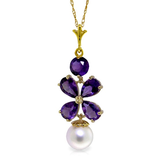 3.65 Carat 14K Solid Gold Persephone Amethyst pearl Necklace