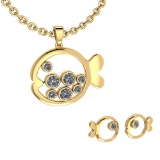 Certified 1.11 Ctw Diamond VS/SI1 Fish Necklace + Earrings Set 14K Yellow Gold