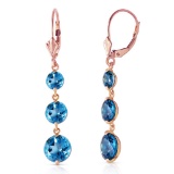7.2 Carat 14K Solid Rose Gold Drop Earrings Round Blue Topaz