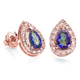 0.66 CT OCEAN BLUE MYSTIC QUARTZ AND ACCENT DIAMOND 10KT SOLID ROSE GOLD EARRING