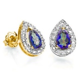0.66 CT OCEAN BLUE MYSTIC QUARTZ AND ACCENT DIAMOND 10KT SOLID YELLOW GOLD EARRING