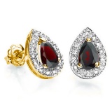 0.69 CT GARNET AND ACCENT DIAMOND 10KT SOLID YELLOW GOLD EARRING
