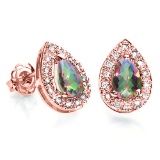 0.59 CT RAINBOW MYSTIC QUARTZ AND ACCENT DIAMOND 10KT SOLID ROSE GOLD EARRING