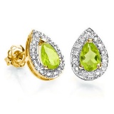 0.79 CT PERIDOT AND ACCENT DIAMOND 10KT SOLID YELLOW GOLD EARRING