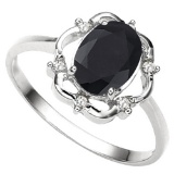 1.29 CT BLACK SAPPHIRE AND ACCENT DIAMOND 0.02 CT 10KT SOLID WHITE GOLD RING