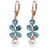 6.28 Carat 14K Solid Rose Gold Chandelier Earrings Blue Topaz pearl