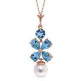14K Solid Rose Gold Necklace with Blue Topaz & pearl