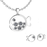 Certified 1.11 Ctw Diamond VS/SI1 Fish Necklace + Earrings Set 14K White Gold
