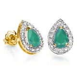 0.55 CT EMERALD AND ACCENT DIAMOND 10KT SOLID YELLOW GOLD EARRING