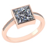 Certified 1.00 CTW Princess Diamond 14K Rose Gold Ring