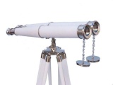 Hampton Collection Chrome with White Leather Binoculars 62in.