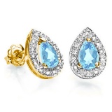 0.68 CT SKY BLUE TOPAZ AND ACCENT DIAMOND 10KT SOLID YELLOW GOLD EARRING
