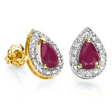 0.85 CT RUBY AND ACCENT DIAMOND 10KT SOLID YELLOW GOLD EARRING