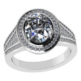 Certified 1.80 CTW Round and Cut Diamond 14K White Gold Ring