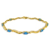 2.16 Carat 14K Solid Gold Tennis Bracelet Diamond Blue Topaz