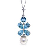 3.65 Carat 14K Solid White Gold Piece Of Sky Blue Topaz pearl Necklace